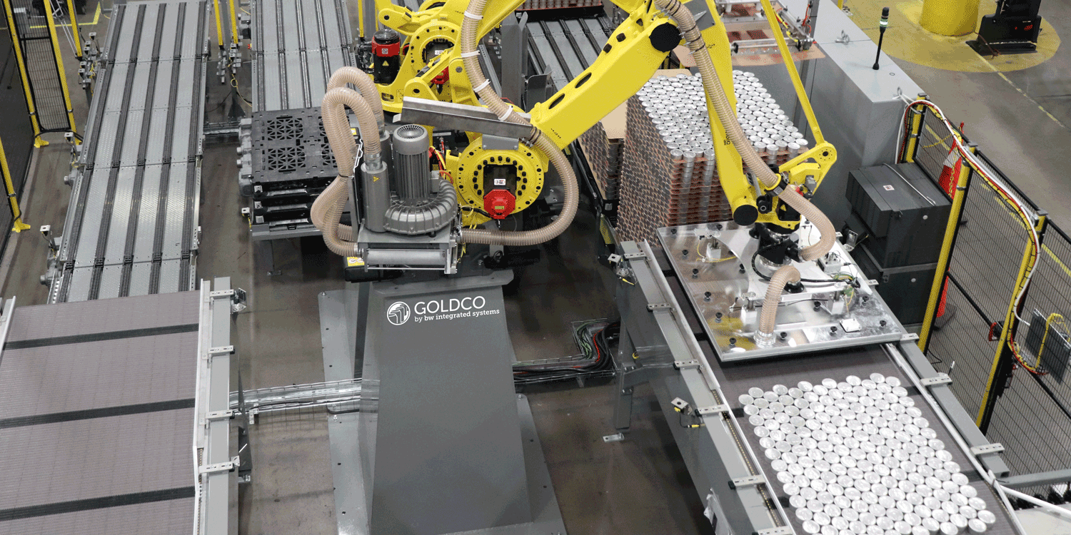 Goldco-Robotic-Bulk-Dealletizer-Pet-Food-Cans Goldco Robotic Bulk Depalletizer - Pet Food Cans